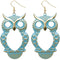 Blue Cutout Dangle Hoot Owl Earrings