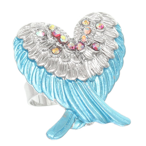Blue Double Wing Rhinestone Adjustable Ring