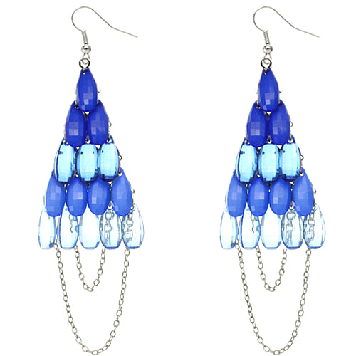 Blue Faceted Drop Chain Chandelier Earrings