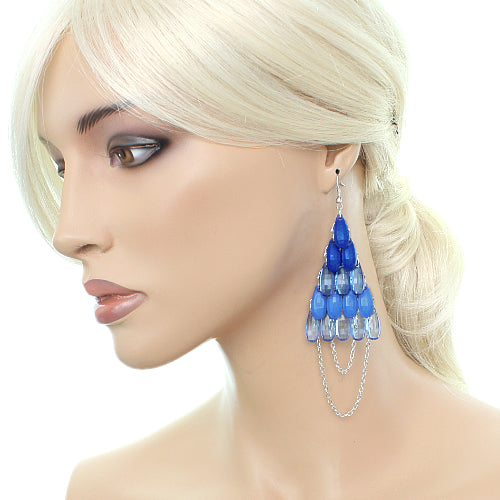 Blue Faceted Drop Chain Chandelier Earrings