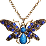 Blue Rhinestone Butterfly Charm Chain Necklace