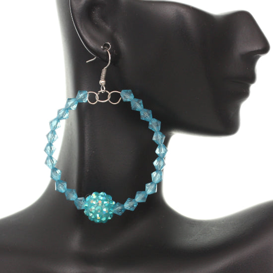 Blue Disco Ball Bead Hoop Earrings