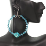 Blue Disco Ball Bead Hoop Earrings
