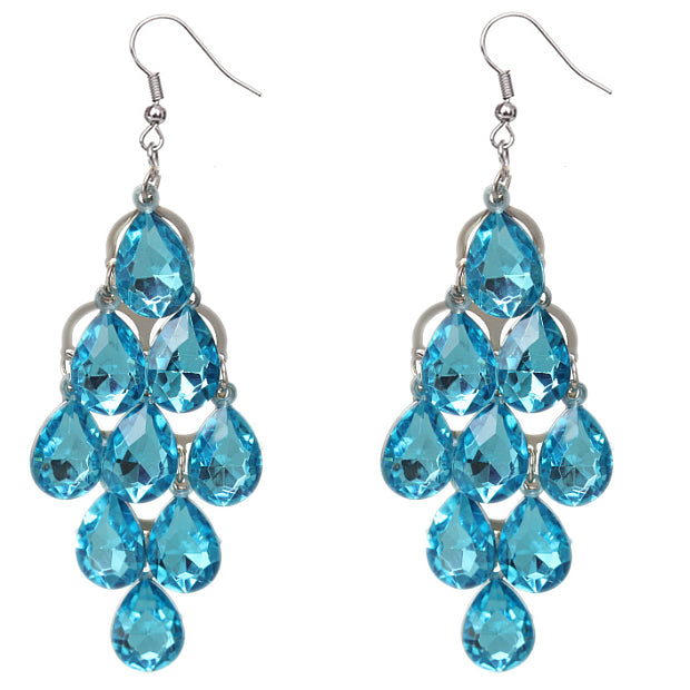 Blue Faceted Teardrop Chandelier Earrings
