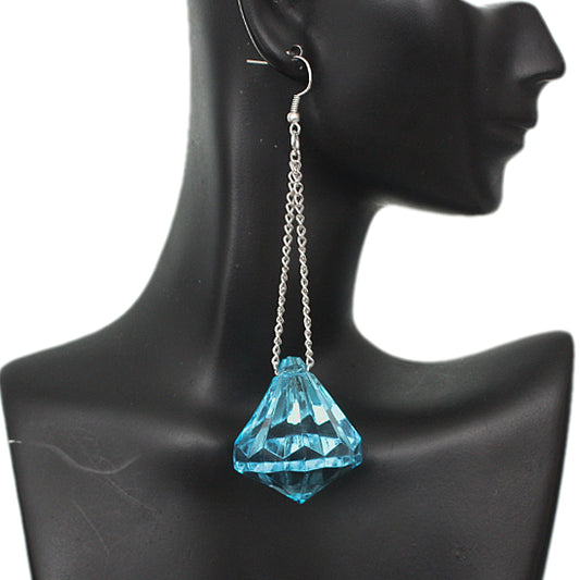 Blue Large Gemstone Chain Earrings