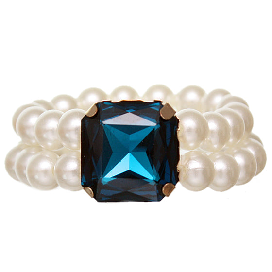 Blue Faux Pearl Gemstone Stretch Bracelet