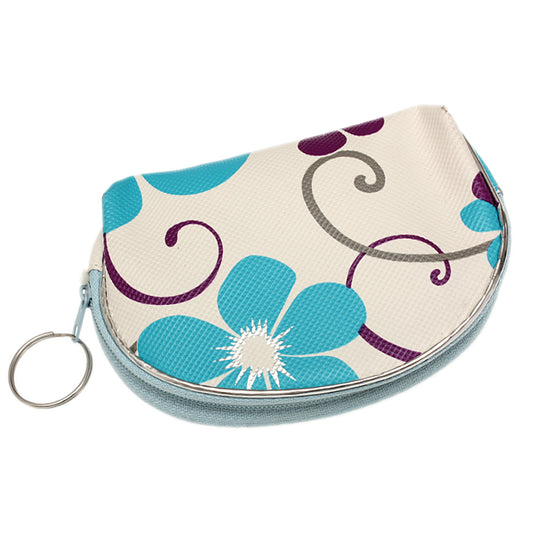 Blue Purple Floral Key Chain Mini Purse
