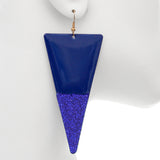 Blue Glitter Inverted Triangle Earrings
