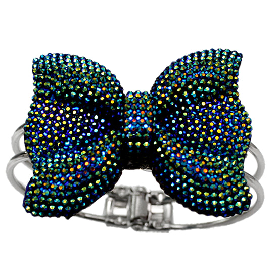 Blue Glitter Large Bow Hinged Bracelet