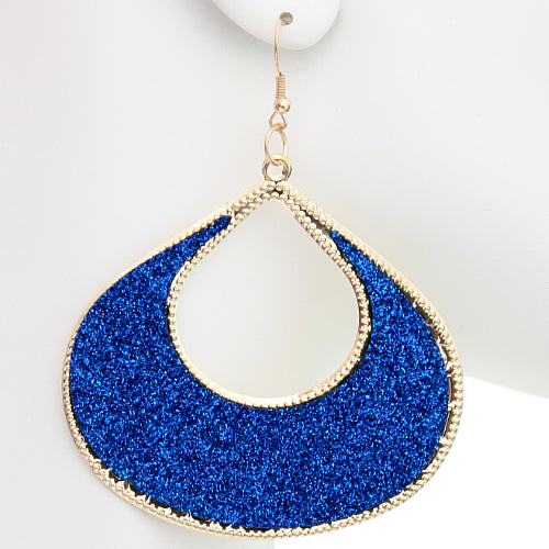 Blue Glitter Puffy Teardrop Dangle Earrings