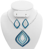 Blue Layered Glitter Teadrop Charm Necklace Set
