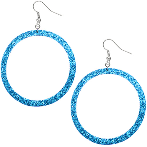 Blue Thin Glitter Hoop Earrings