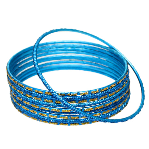 Blue Thin Glitter Stacked Bangle Bracelets