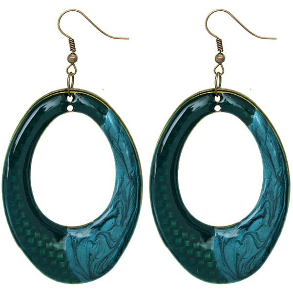 Blue Oval Shaped Lacquered Drop Earrings