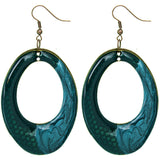 Blue Oval Shaped Lacquered Drop Earrings