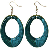 Blue Oval Shaped Lacquered Drop Earrings
