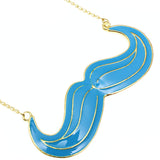 Blue Mustache Charm Chain Necklace