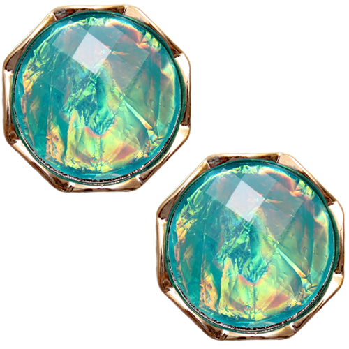 Blue Gold Iridescent Faux Gemstone Post Earrings