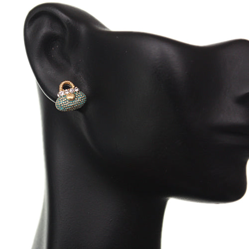 Blue Gemstone Handbag High Heels Stud Earrings