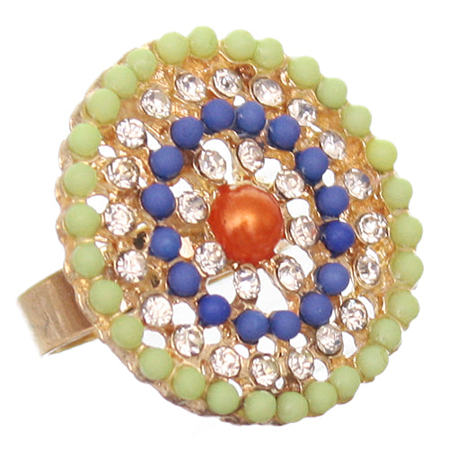 Green Blue Circular Beaded Adjustable Ring