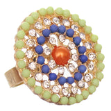 Green Blue Circular Beaded Adjustable Ring