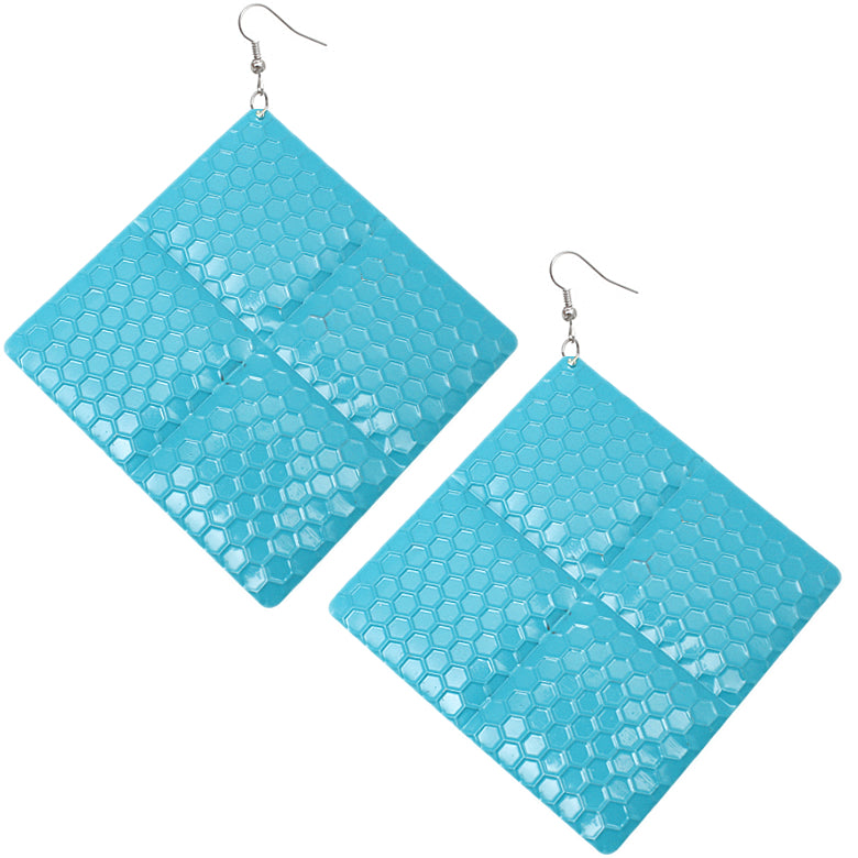 Blue Oversized Hammered Honeycomb Pyramid Earrings