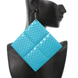 Blue Oversized Hammered Honeycomb Pyramid Earrings