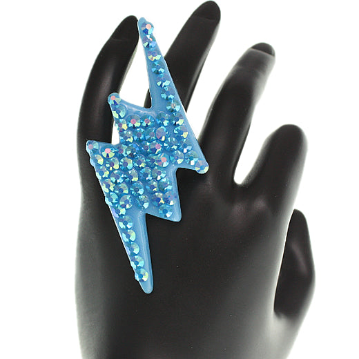 Blue Lightning Bolt Adjustable Ring