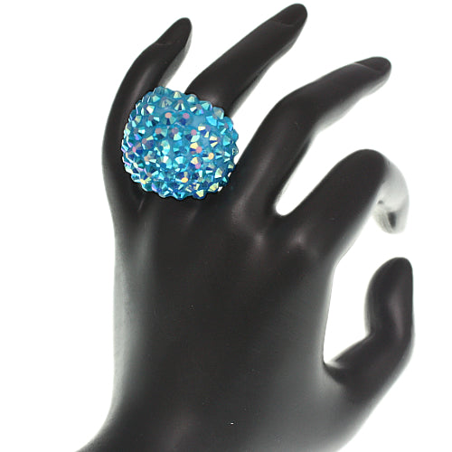 Blue Studded Iridescent Rhinestone Dome Ring