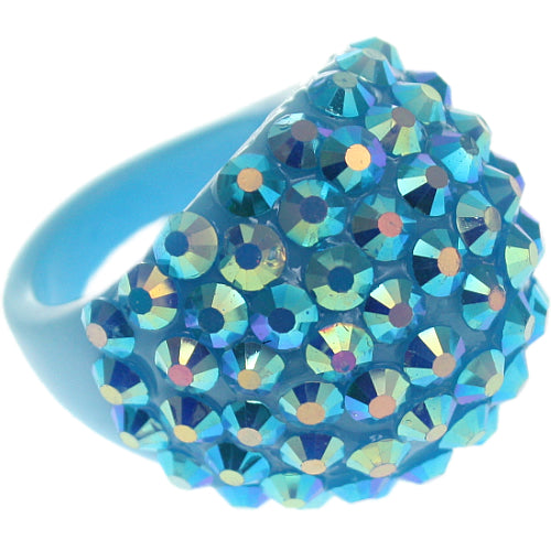 Blue Studded Iridescent Rhinestone Dome Ring