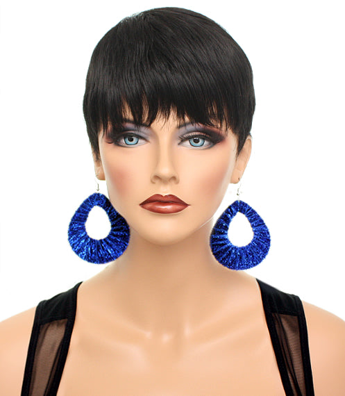 Blue Glitter Fabric Teardrop Earrings