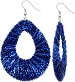 Blue Glitter Fabric Teardrop Earrings