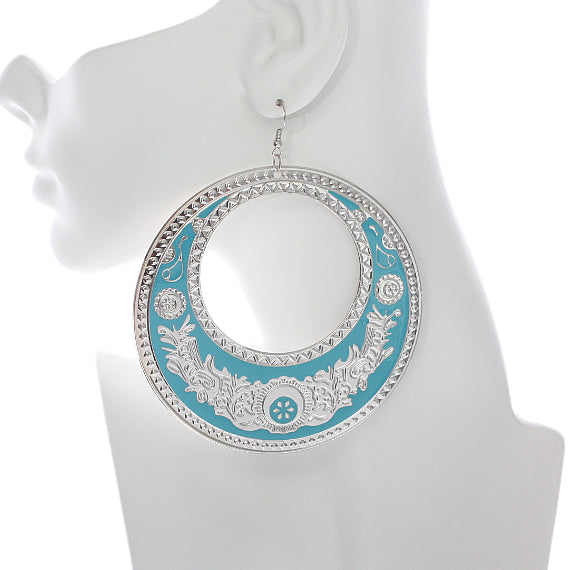 Blue Large Texture Design Hoop Earrings
