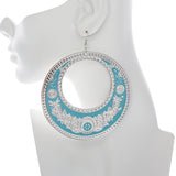 Blue Large Texture Design Hoop Earrings