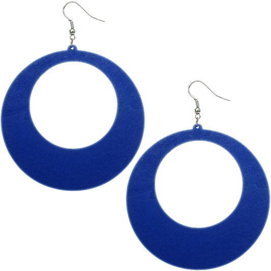 Blue Gigantic Wooden Round Hoop Earrings