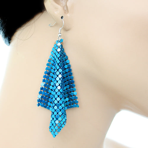 Blue Mesh Glitter Dangle Earrings