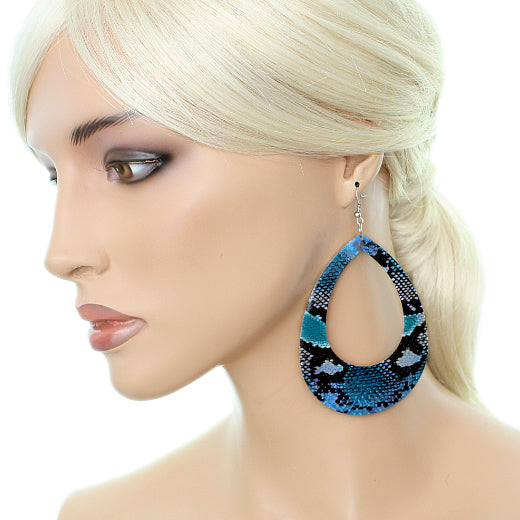 Blue Snakeskin Teardrop Earrings