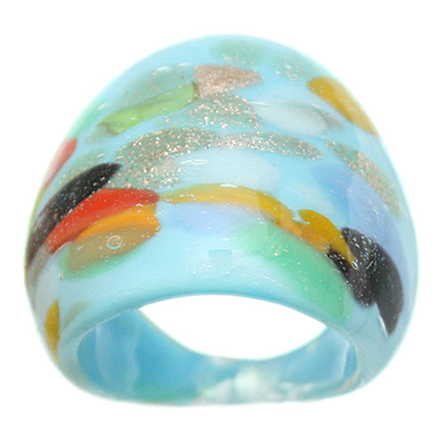 Blue Multicolor Speckled Glass Murano Ring