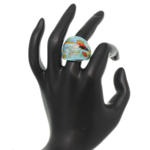 Blue Multicolor Speckled Glass Murano Ring