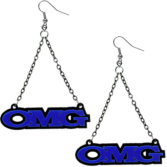 Blue OMG Triangle Drop Chain Earrings