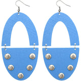 Blue Wooden Oval Studded Earrings