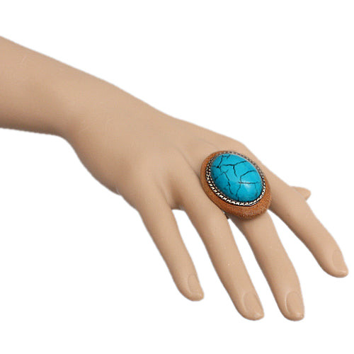 Blue Wooden Crackle Oversized Adjustable Ring
