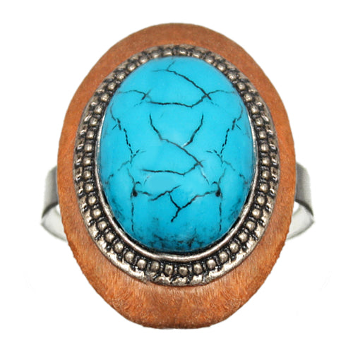 Blue Wooden Crackle Oversized Adjustable Ring