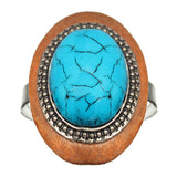 Blue Wooden Crackle Oversized Adjustable Ring