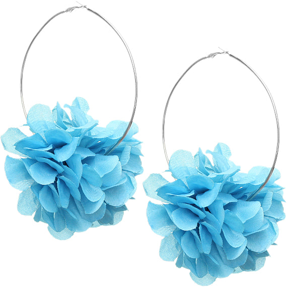 Blue Oversized Large Flower Hoop Earrings