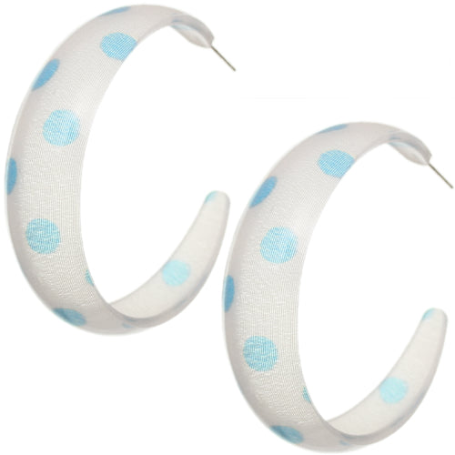 Blue White Polka Dot Hoop Earrings
