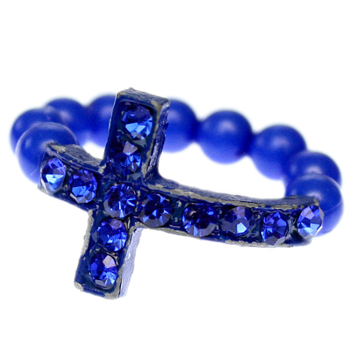 Blue Adjustable Rhinestone Mini Cross Ring