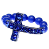 Blue Adjustable Rhinestone Mini Cross Ring