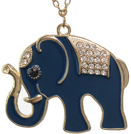 Blue Elephant Rhinestone Charm Necklace