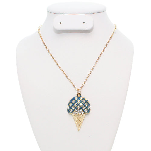 Blue Rhinestone Ice Cream Cone Charm Necklace